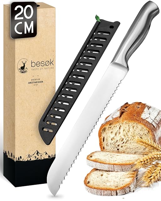 besøk 20 cm Brotmesser aus Edelstahl mit Wellenschliff