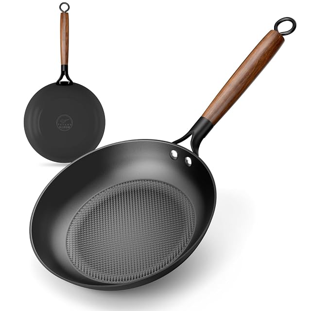 YUTANN 20 cm leichte Gusseisenpfanne mit Holzgriff
