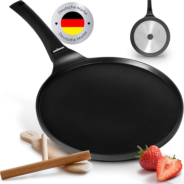 endusor 26 cm Crêpepfanne mit Teigverteiler und Wender aus Buche