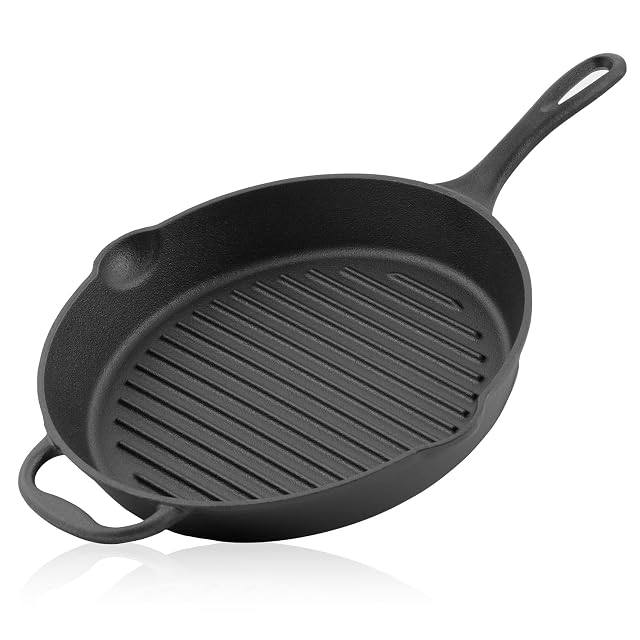 BBQ-Toro 34 cm gerippte Grillpfanne aus Gusseisen