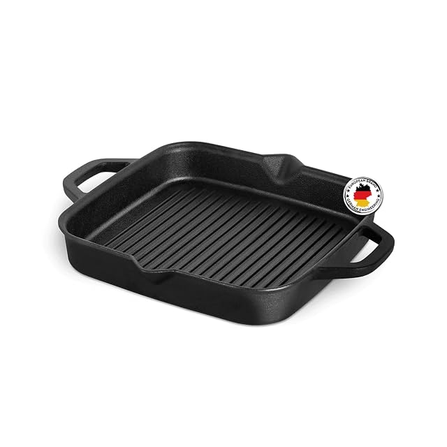 BURNHARD 946105 30 cm vorbehandelte Grillpfanne aus Gusseisen