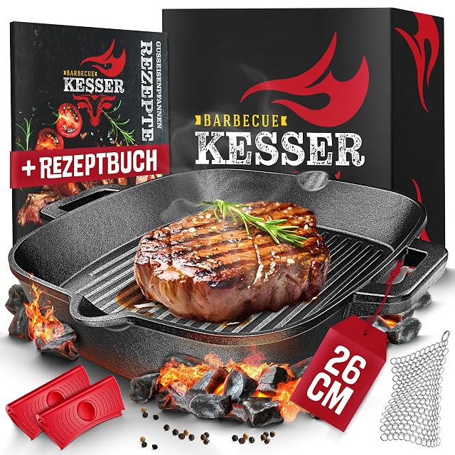 KESSER 26 cm Grillpfanne aus Gusseisen mit gerippter Fläche