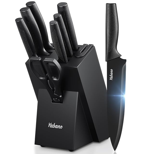 Yabano WB331 8-teiliges Messerblock-Set mit integriertem Schärfer