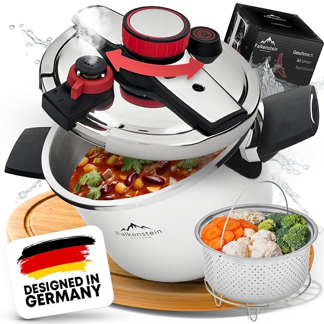 Falkenstein DSZA22-6L 6-Liter-Schnellkochtopf mit Dämpfeinsatz