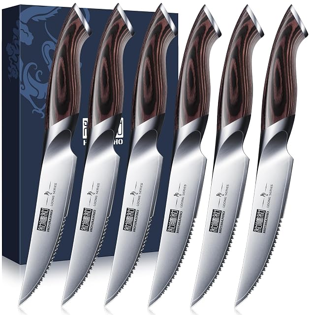 HOSHANHO 6-teiliges Steakmesser-Set mit Pakkaholzgriffen