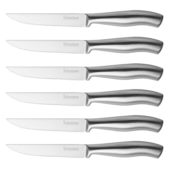 isheTao 6-teiliges gezacktes Steakmesser-Set