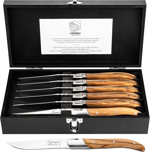 Laguiole Style de Vie 6-teiliges Steakmesser-Set aus Olivenholz